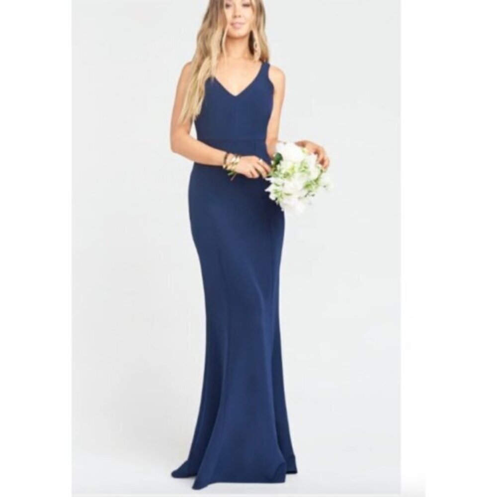 Show Me Your Mumu Dress Morgan Navy Blue Crepe Mermaid Gown SZ M New